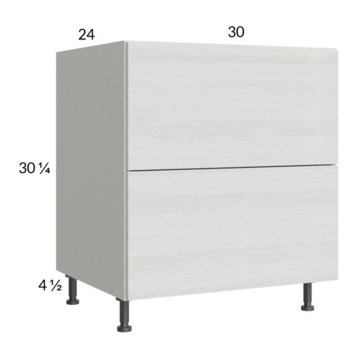 RTA Euro White Grain 30" 2-Drawer Base Cabinet with 1 Inner Drawer and 2 Finished End Panels