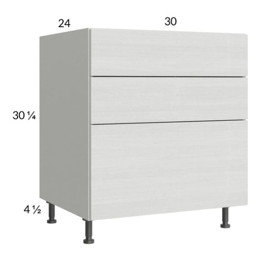RTA Euro White Grain 30" 3-Drawer Base Cabinet with 1 Finished End Panel
