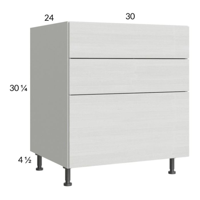 RTA Euro White Grain 30" 3-Drawer Base Cabinet