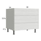RTA Euro White Grain 30" 3-Drawer Desk Base Cabinet with 1 Finished End Panel