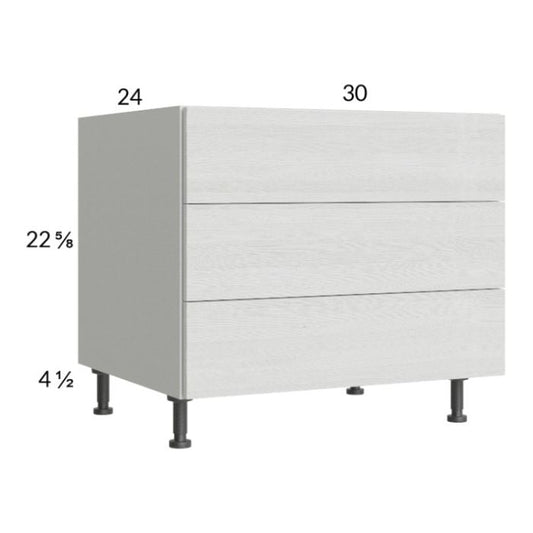 RTA Euro White Grain 30" 3-Drawer Desk Base Cabinet with 1 Finished End Panel