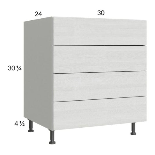 RTA Euro White Grain 30" 3-Drawer Range Base Cabinet with 1 False Drawer Front and 1 Finished End Panel