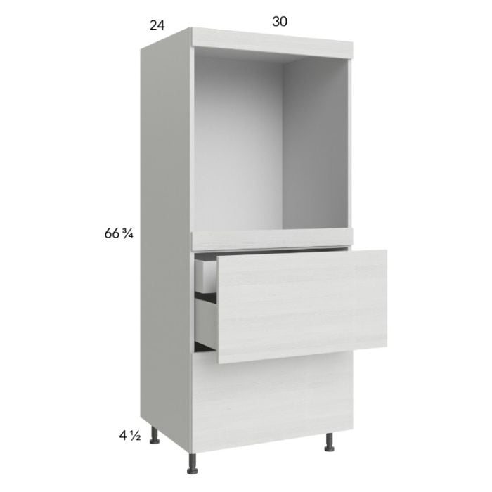 RTA Euro White Grain 30" x 71-1/4" Single Oven Cabinet with 2 Drawers and 1 Inner Drawer and 1 Finished End Panel