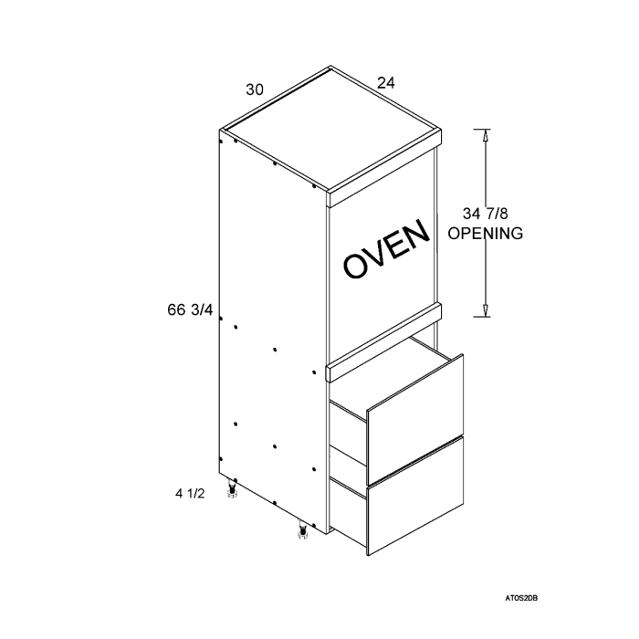 RTA Euro White Grain 30" x 71-1/4" Single Oven Cabinet with 2 Drawers and 2 Finished End Panels