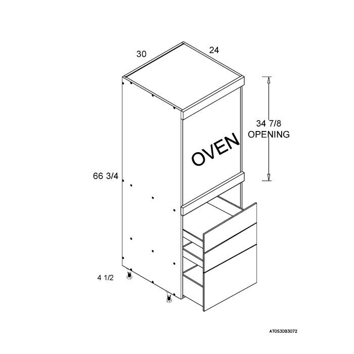 RTA Euro White Grain 30" x 71-1/4" Single Oven Cabinet with 3 Drawers and 1 Finished End Panel