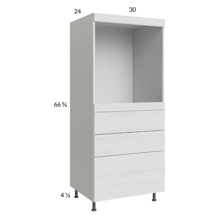RTA Euro White Grain 30" x 71-1/4" Single Oven Cabinet with 3 Drawers and 2 Finished End Panels