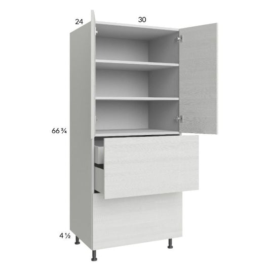 RTA Euro White Grain 30" x 71-1/4" Utility Cabinet with 2 Doors, 2 Drawers and 1 Inner Drawer and 2 Finished End Panels