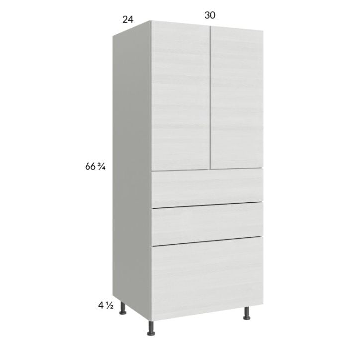 RTA Euro White Grain 30" x 71-1/4" Utility Cabinet with 2 Doors and 3 Drawers and 1 Finished End Panel