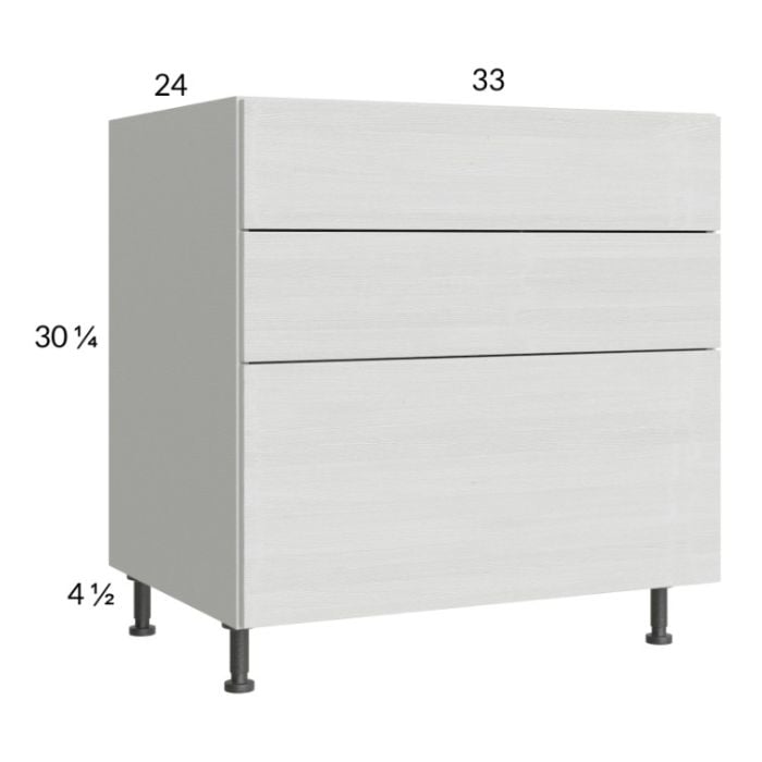 RTA Euro White Grain 33" 3-Drawer Base Cabinet with 1 Finished End Panel