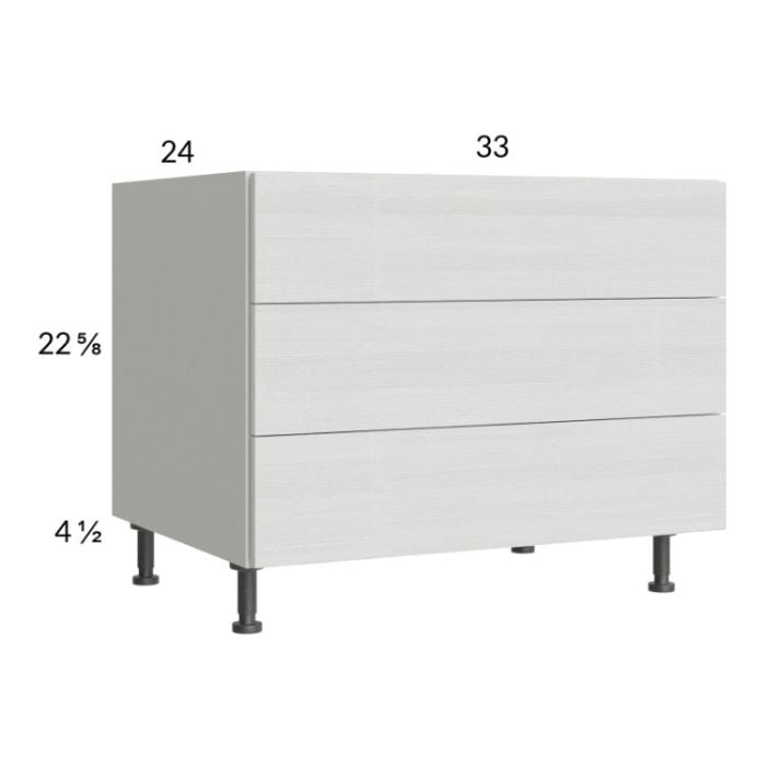 RTA Euro White Grain 33" 3-Drawer Desk Base Cabinet with 1 Finished End Panel