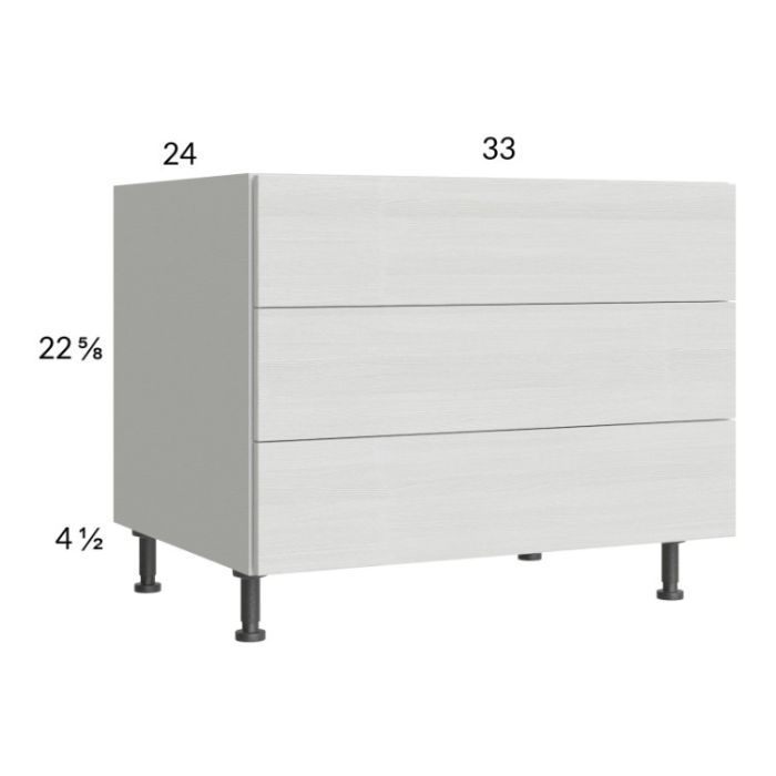 RTA Euro White Grain 33" 3-Drawer Desk Base Cabinet
