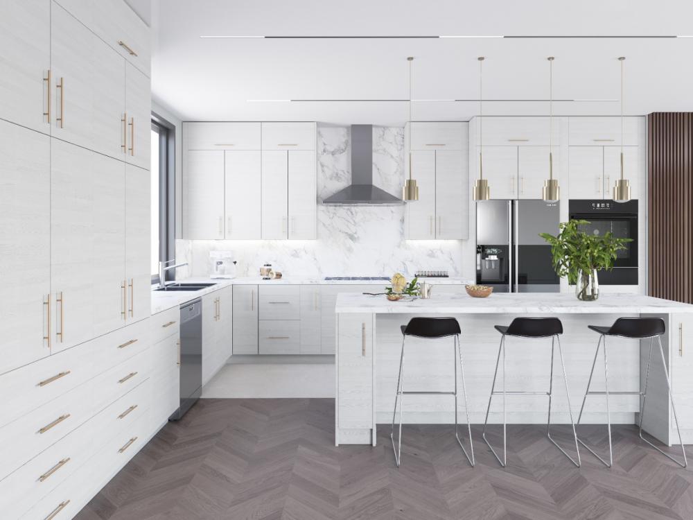 RTA Euro White Grain 33" 3-Drawer Range Base Cabinet with 1 False Drawer Front