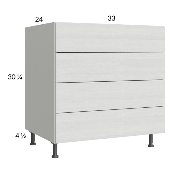 RTA Euro White Grain 33" 3-Drawer Range Base Cabinet with 1 False Drawer Front and 2 Finished End Panels