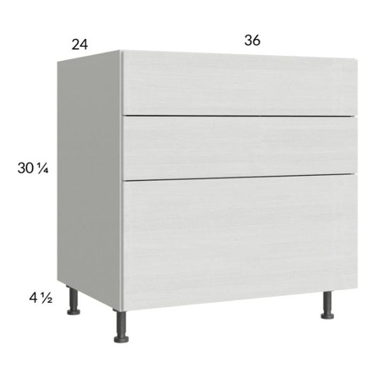 RTA Euro White Grain 36" 2-Drawer Range Base Cabinet with 1 False Drawer Front and 1 Finished End Panel