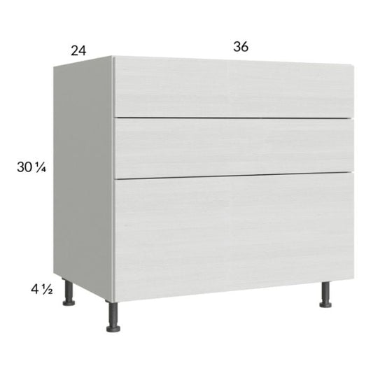 RTA Euro White Grain 36" 3-Drawer Base Cabinet with 1 Finished End Panel
