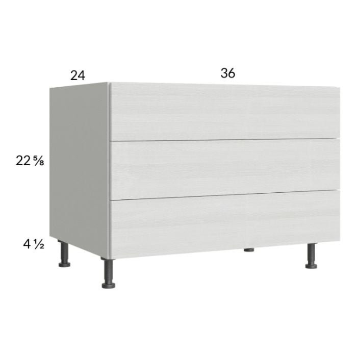 RTA Euro White Grain 36" 3-Drawer Desk Base Cabinet