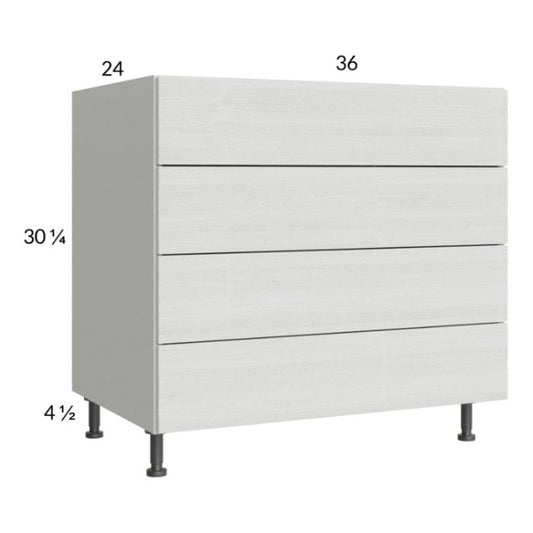 RTA Euro White Grain 36" 4-Drawer Base Cabinet with 1 Finished End Panel