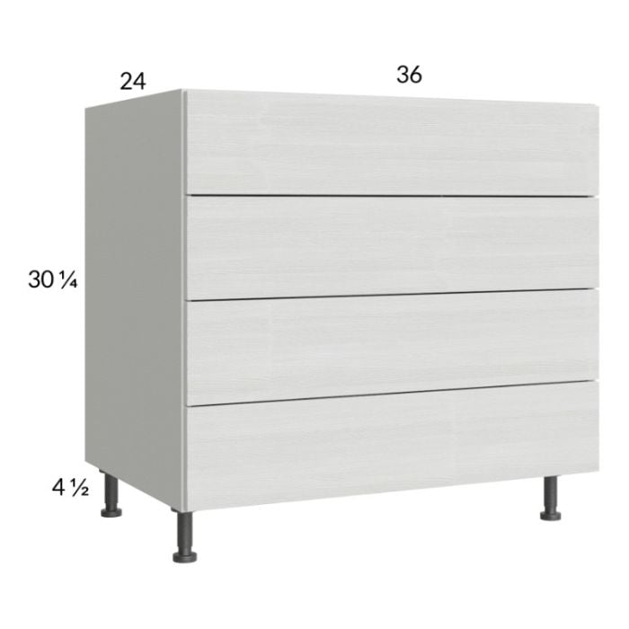 RTA Euro White Grain 36" 4-Drawer Base Cabinet with 2 Finished End Panels