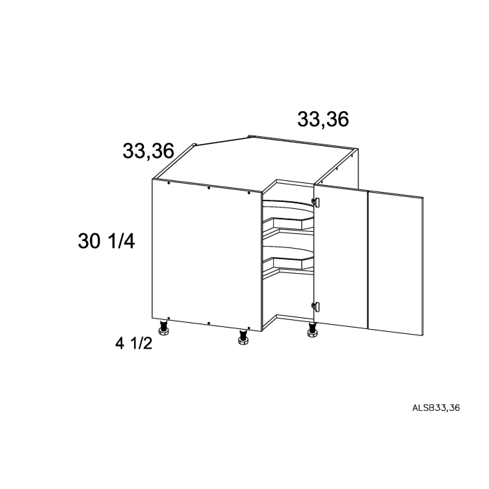 RTA Euro White Grain 36" Lazy Susan Base Cabinet with 2 Finished End Panels