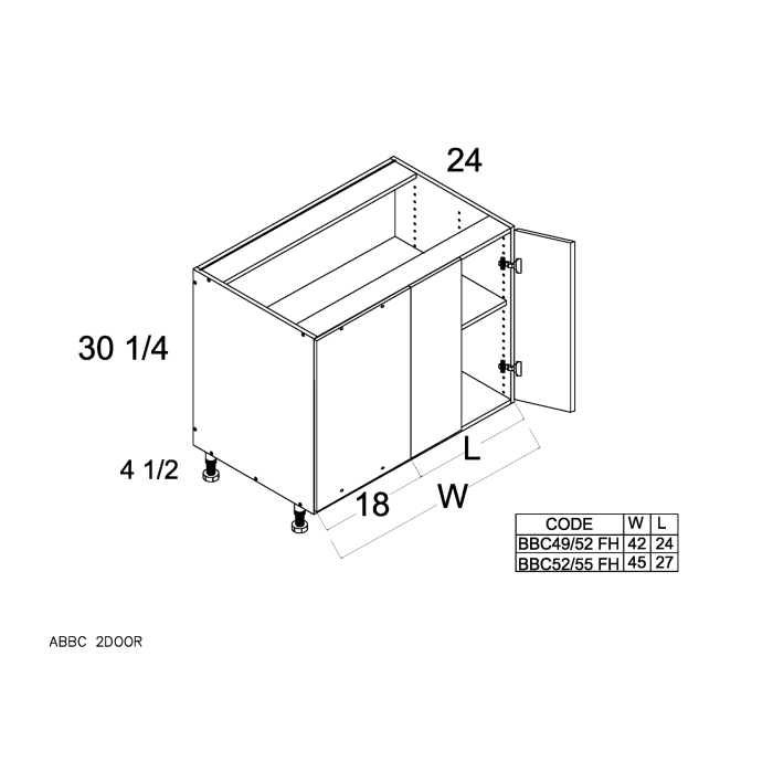 RTA Euro White Grain 49" - 52" Full Height 2-Door Blind Base Corner Cabinet