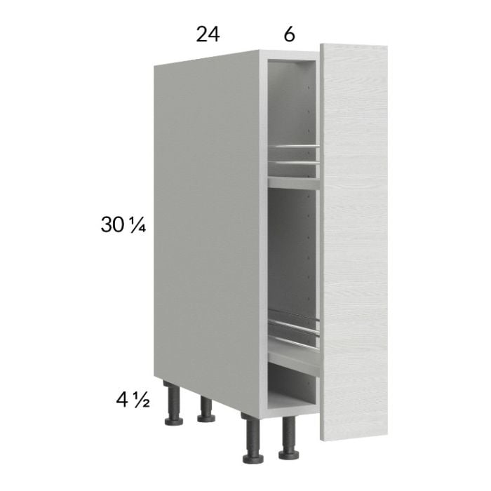 RTA Euro White Grain 6" Full Height Door Base Pullout Cabinet with 2 Finished End Panels