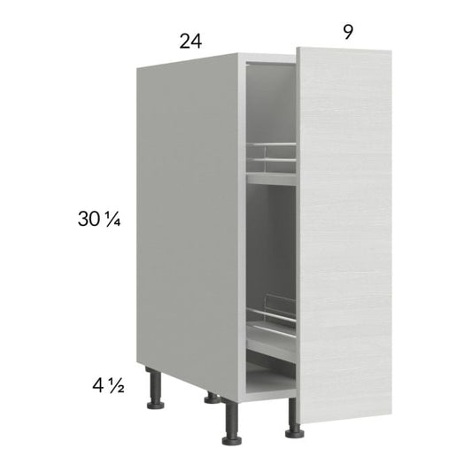 RTA Euro White Grain 9" Full Height Door Base Pullout Cabinet with 2 Finished End Panels