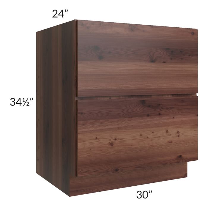 RTA Farmhouse Walnut Shaker 30" 2-Drawer Base Cabinet