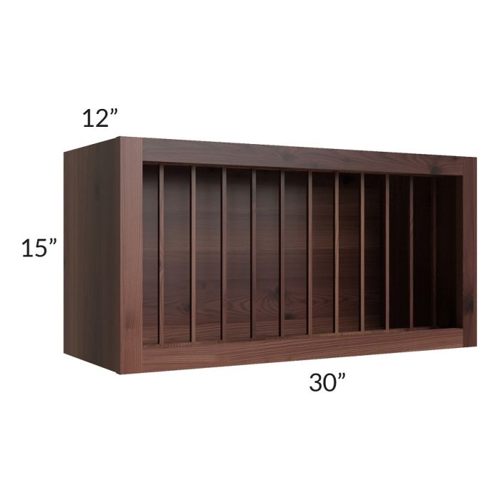 RTA Farmhouse Walnut Shaker 30" x 15" Plate Rack Cabinet