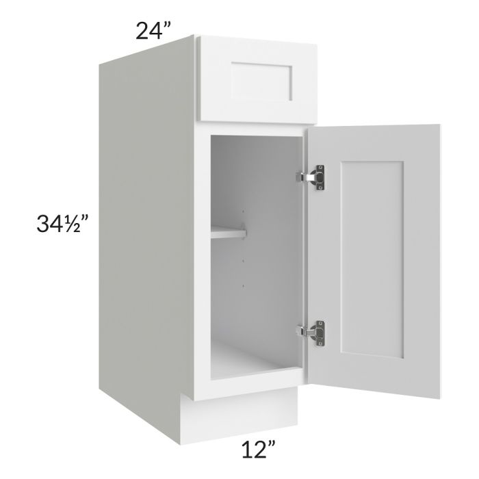 RTA Frosted White Shaker 12" Base Cabinet with 2 Decorative End Panels