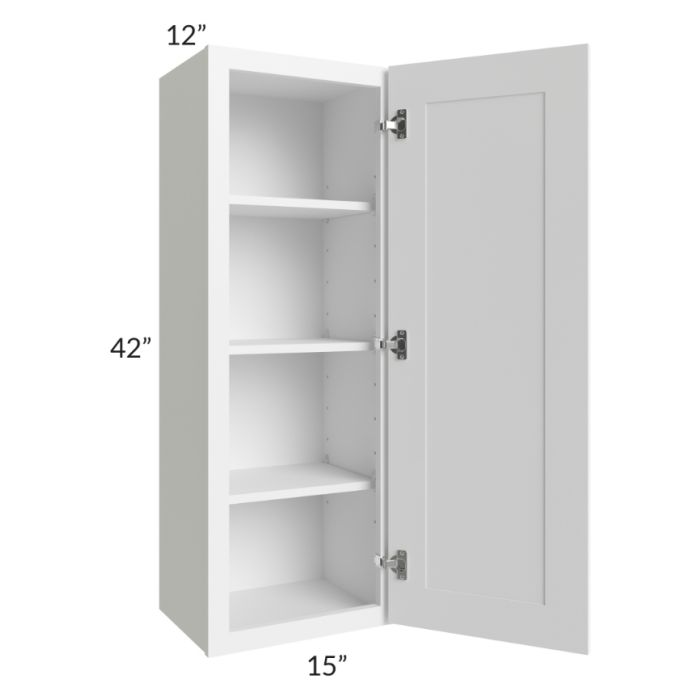 RTA Frosted White Shaker 15" x 42" Wall Cabinet with Glass Door