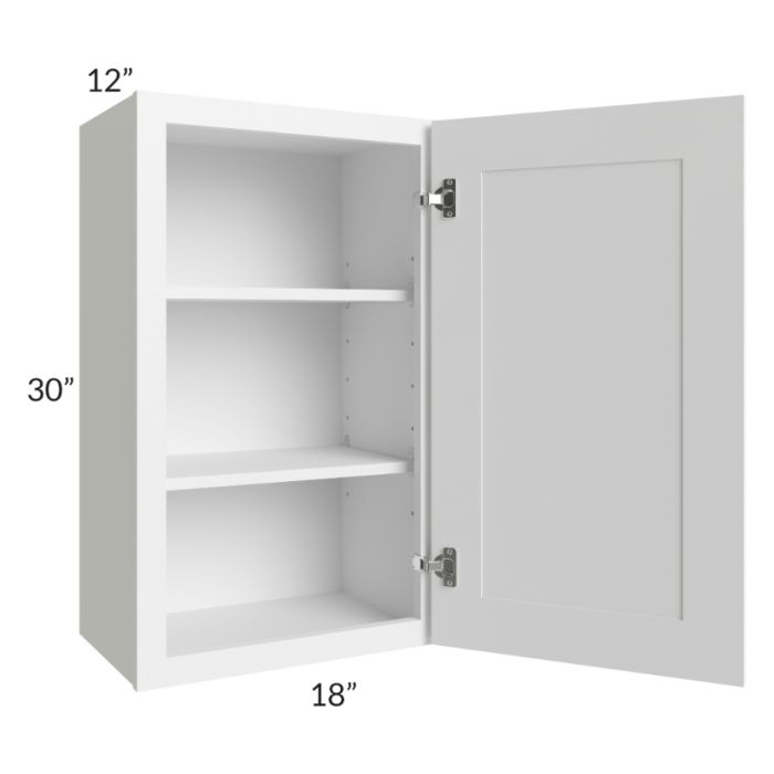 RTA Frosted White Shaker 18" x 30" Wall Cabinet with 2 Decorative End Panels and Glass Door