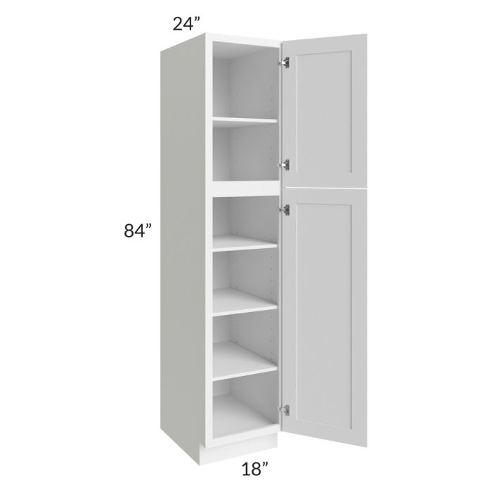 RTA Frosted White Shaker 18" x 84" Utility Cabinet with 1 Decorative End Panel and 3 Roll Out Trays