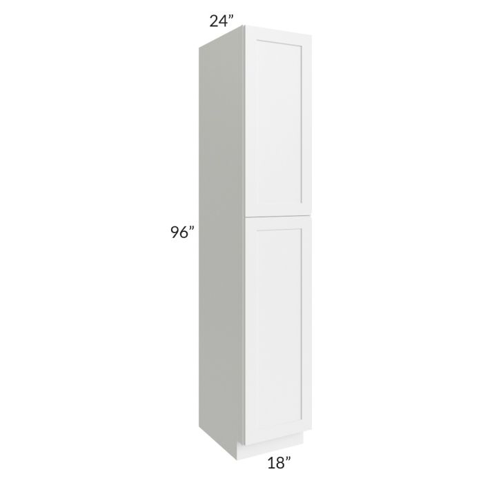 RTA Frosted White Shaker 18" x 96" Utility Cabinet with 1 Decorative End Panel and 1 Roll Out Tray