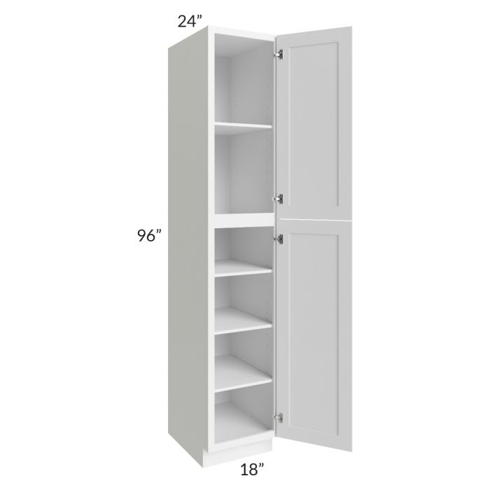 RTA Frosted White Shaker 18" x 96" Utility Cabinet with 1 Decorative End Panel and 1 Roll Out Tray