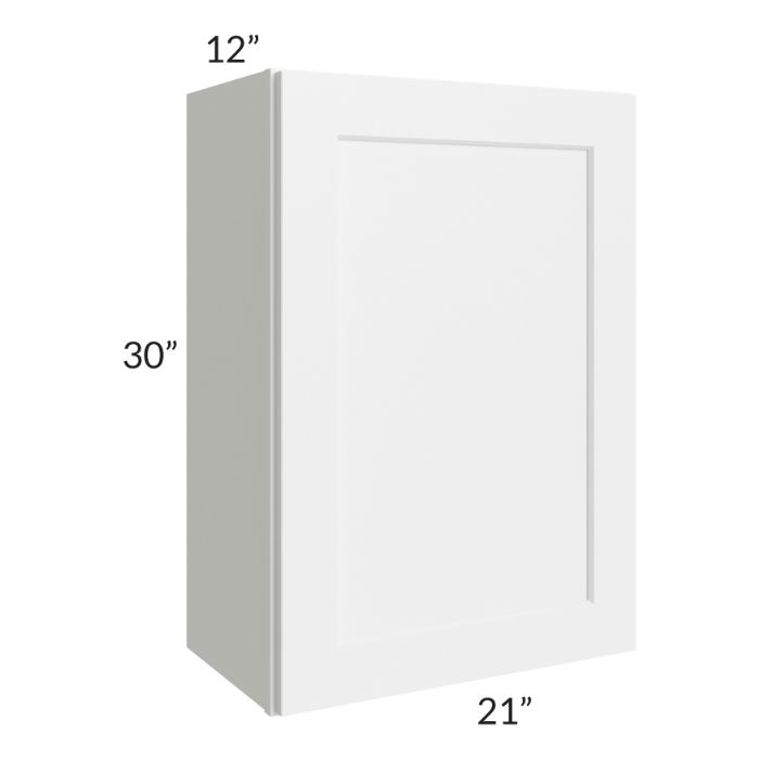 RTA Frosted White Shaker 21" x 30" Wall Cabinet with 1 Decorative End Panel and Glass Door