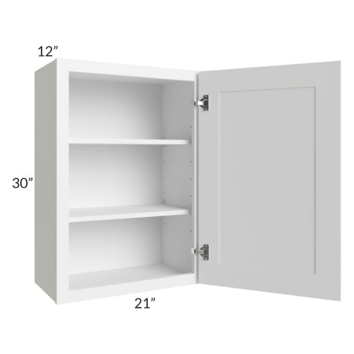RTA Frosted White Shaker 21" x 30" Wall Cabinet with 1 Decorative End Panel and Glass Door