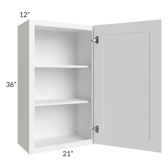 RTA Frosted White Shaker 21" x 36" Wall Cabinet with 2 Decorative End Panels and Glass Door