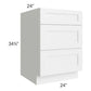 RTA Frosted White Shaker 24" 3-Drawer Base Cabinet