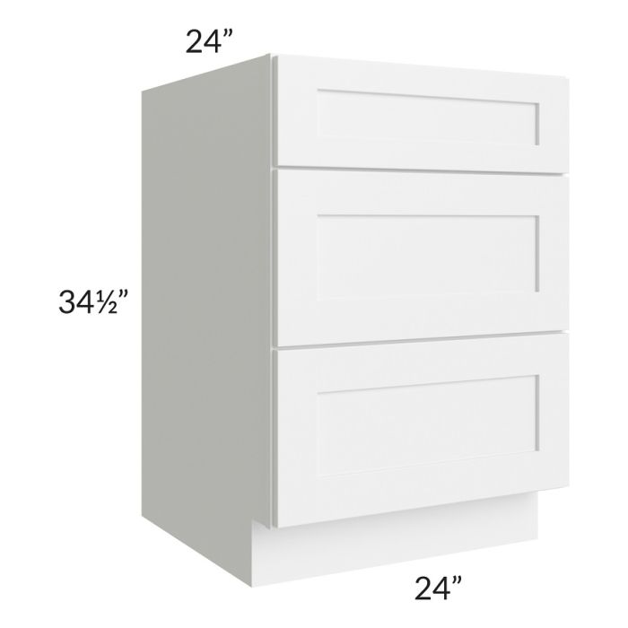 RTA Frosted White Shaker 24" 3-Drawer Base Cabinet