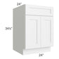 RTA Frosted White Shaker 24" Base Cabinet with 2 Decorative End Panels and 2 Roll Out Trays