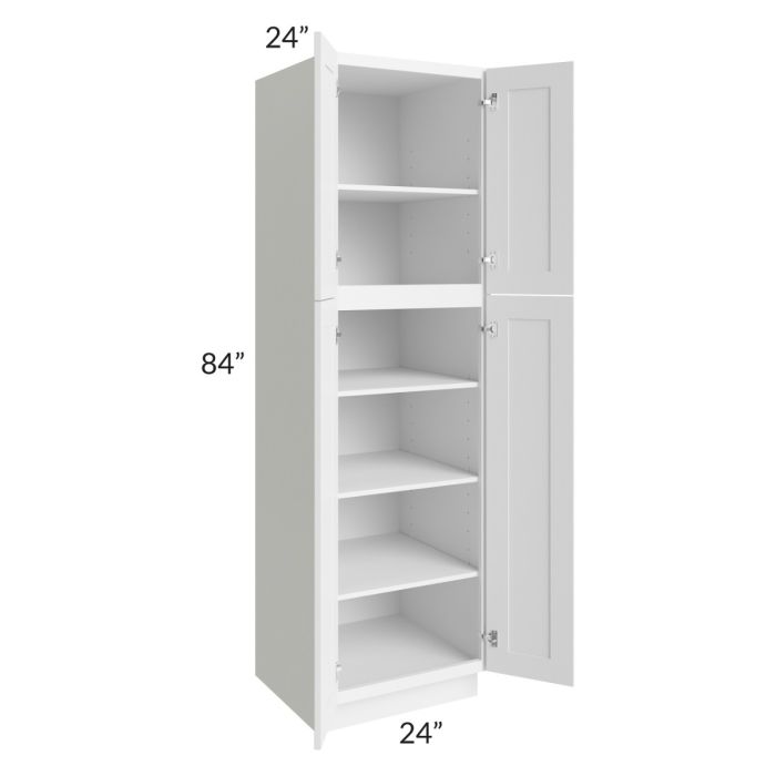 RTA Frosted White Shaker 24" x 84" Utility Cabinet with 1 Decorative End Panel and 1 Roll Out Tray