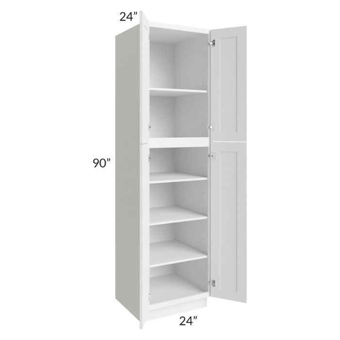 RTA Frosted White Shaker 24" x 90" Utility Cabinet with 1 Decorative End Panel and 2 Roll Out Trays