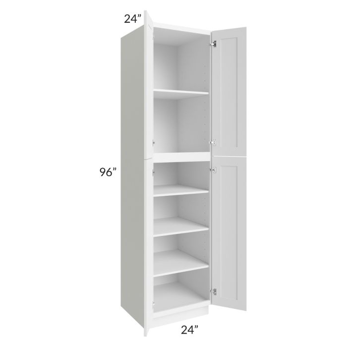 RTA Frosted White Shaker 24" x 96" Utility Cabinet with 1 Decorative End Panel and 1 Roll Out Tray