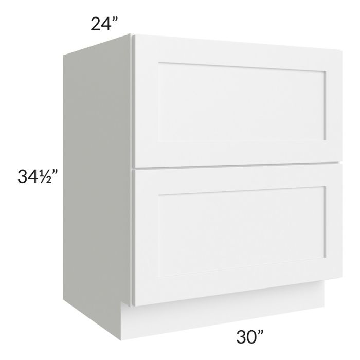 RTA Frosted White Shaker 30" 2-Drawer Base Cabinet