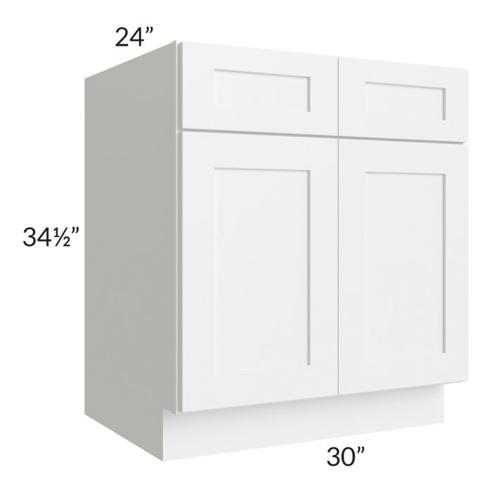 RTA Frosted White Shaker 30" Base Cabinet with 2 Roll Out Trays