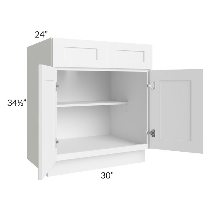 RTA Frosted White Shaker 30" Base Cabinet with 2 Roll Out Trays