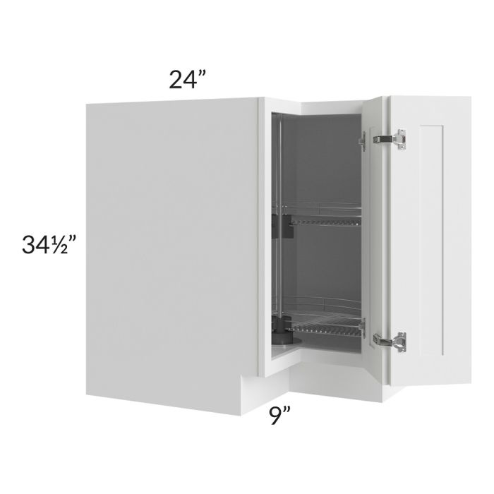 RTA Frosted White Shaker 33" Lazy Susan Corner Base with Stainless Steel Baskets with 1 Decorative End Panel