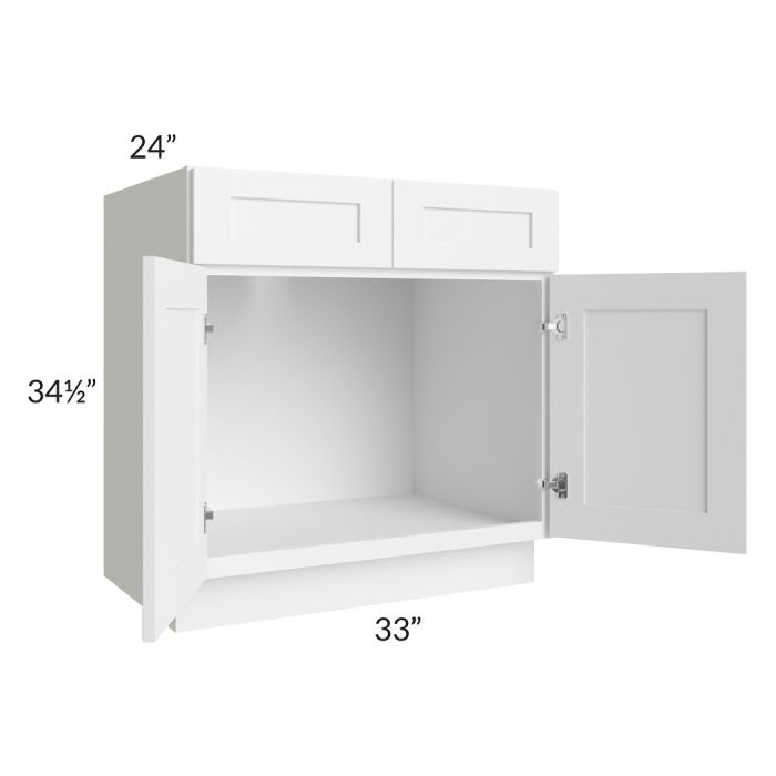 RTA Frosted White Shaker 33" Sink Base with 2 Decorative End Panels
