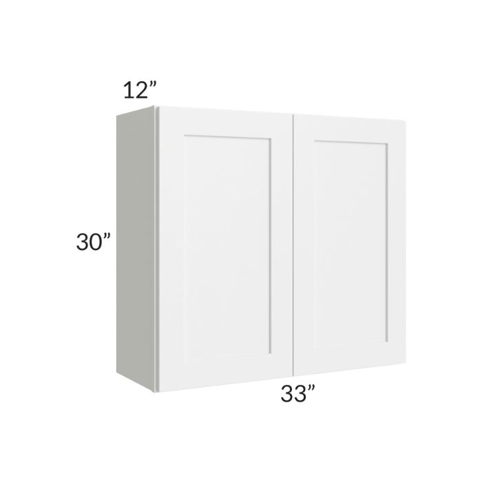 RTA Frosted White Shaker 33" x 30" Wall Cabinet with 1 Decorative End Panel