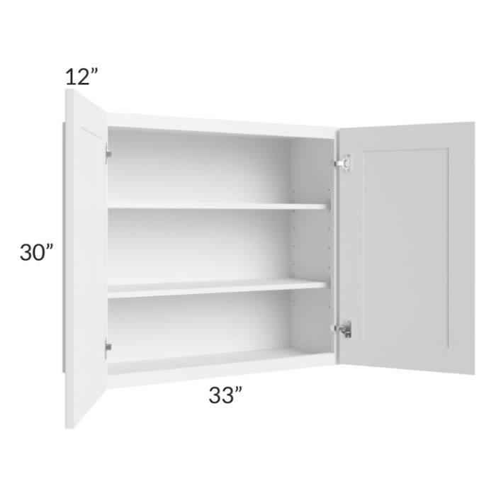 RTA Frosted White Shaker 33" x 30" Wall Cabinet with 1 Decorative End Panel